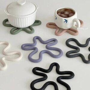 New Darling Society silicone trivets groovy floral wavy neutral hostess gift set